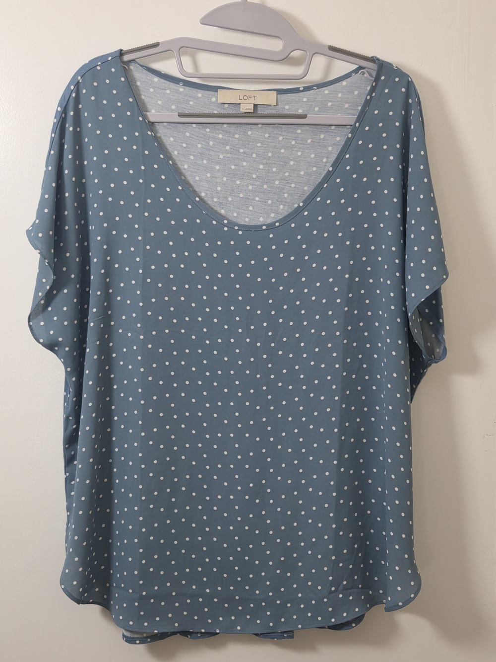 LOFT Dusty Blue Polka Dot Scoop Neck Blouse